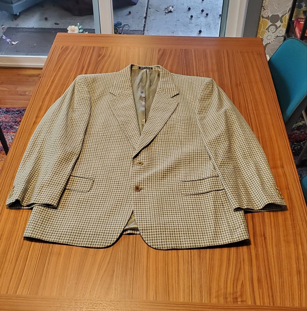 Valentino Uomo Mens 42R Checkered Green Sport Coat 42 Regular Italy Silk Blend